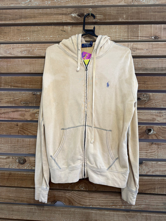 Vintage Y2K Ralph Lauren logo hoodie/ hooded sweater. Size medium. Beige acid wash.