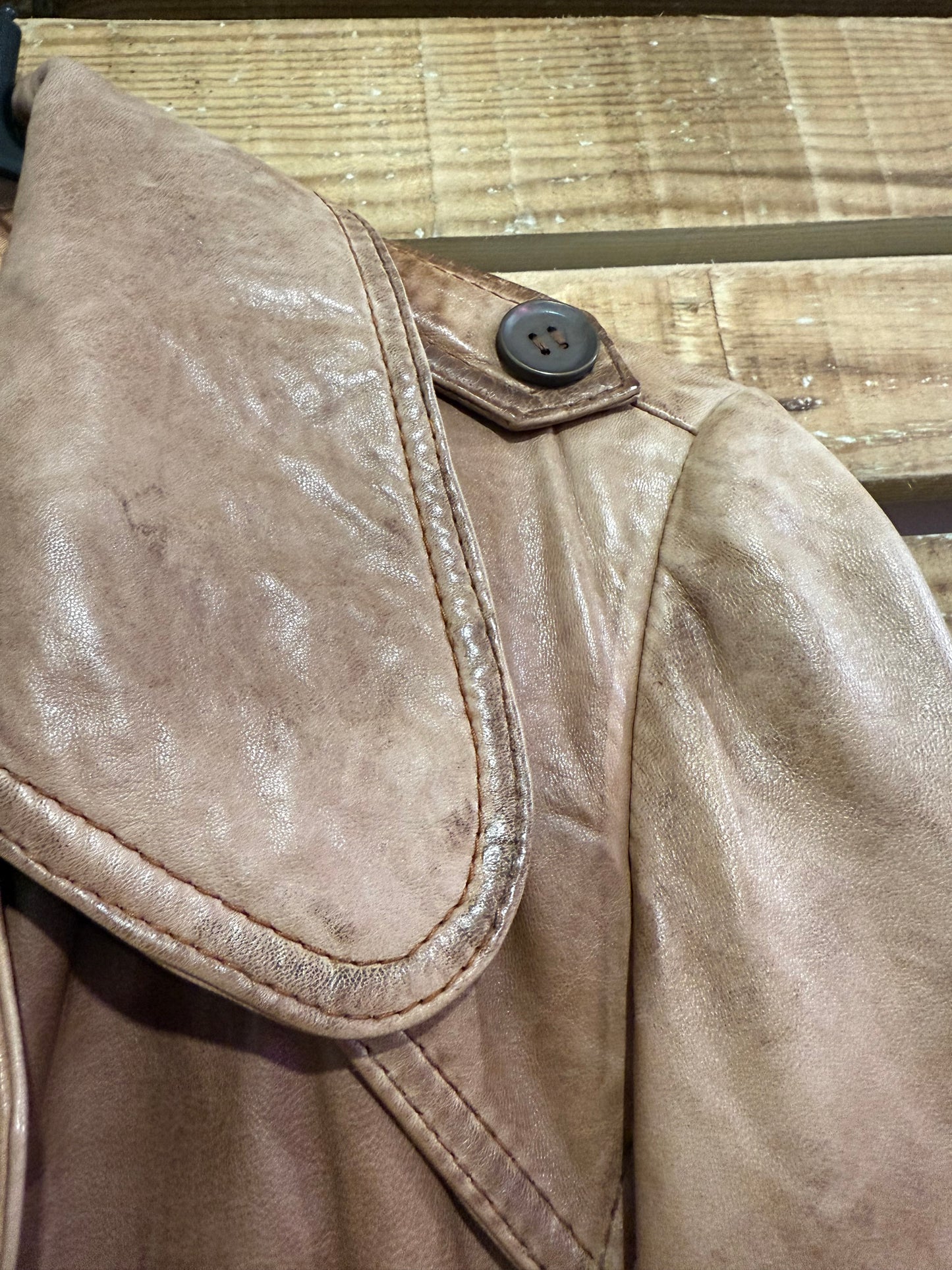 Vintage Y2K long leather belted Mac/ Coat. Size 12