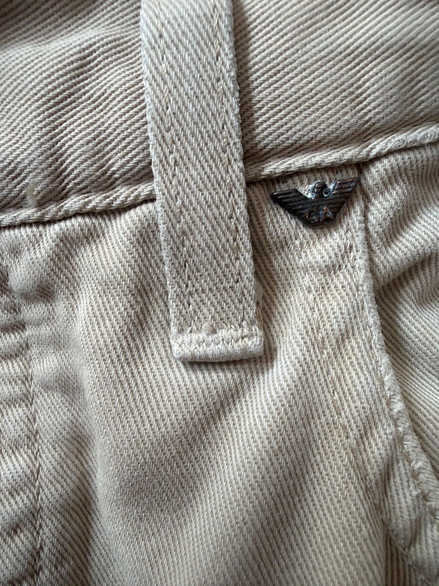 Vintage 90s Armani beige pants/ trousers. Jean style. 32” waist, 33” leg.