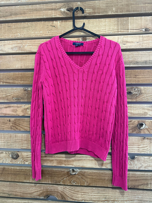 Vintage 90s Chaps Ralph Lauren V Neck jumper/ sweater. Pink. Ribbed Cotton. Size medium.