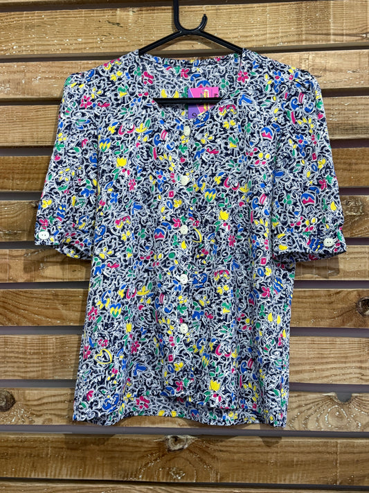 Vintage 80s patterned top/ blouse. Size 16.