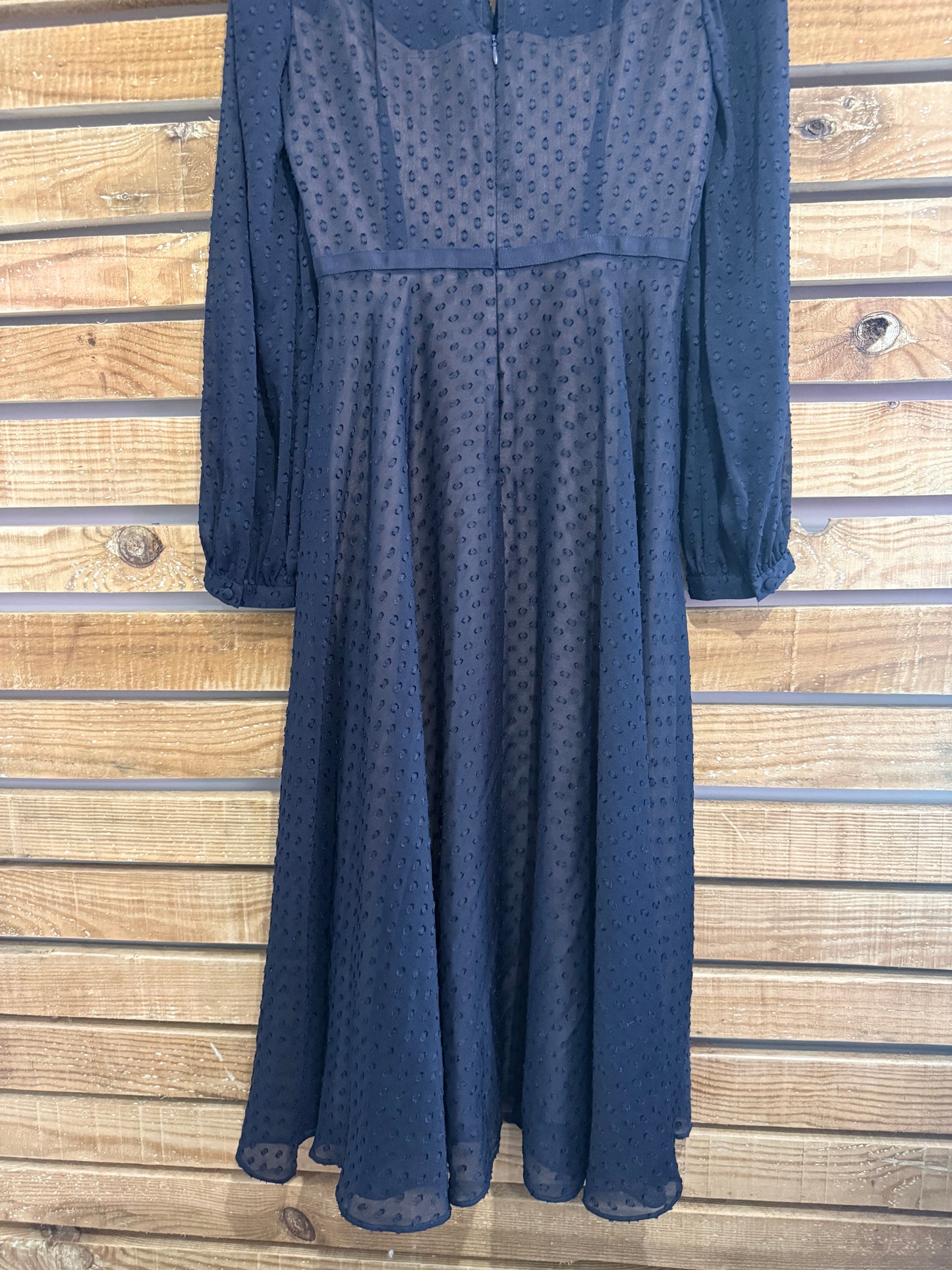 Hobbs Claudette clip dot sheer detail midi dress. Evening/wedding. Size UK10.