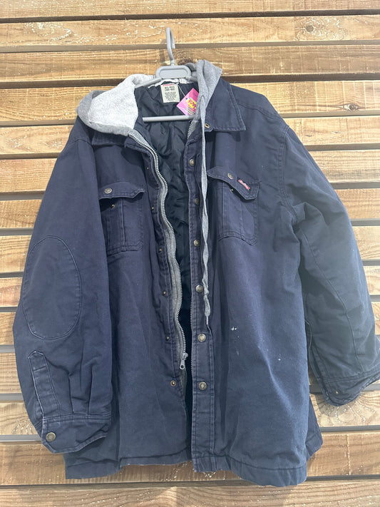 Vintage 90s Dickies Jacket with attached hoodie. Hooded jacket. Black Size XL Workwear