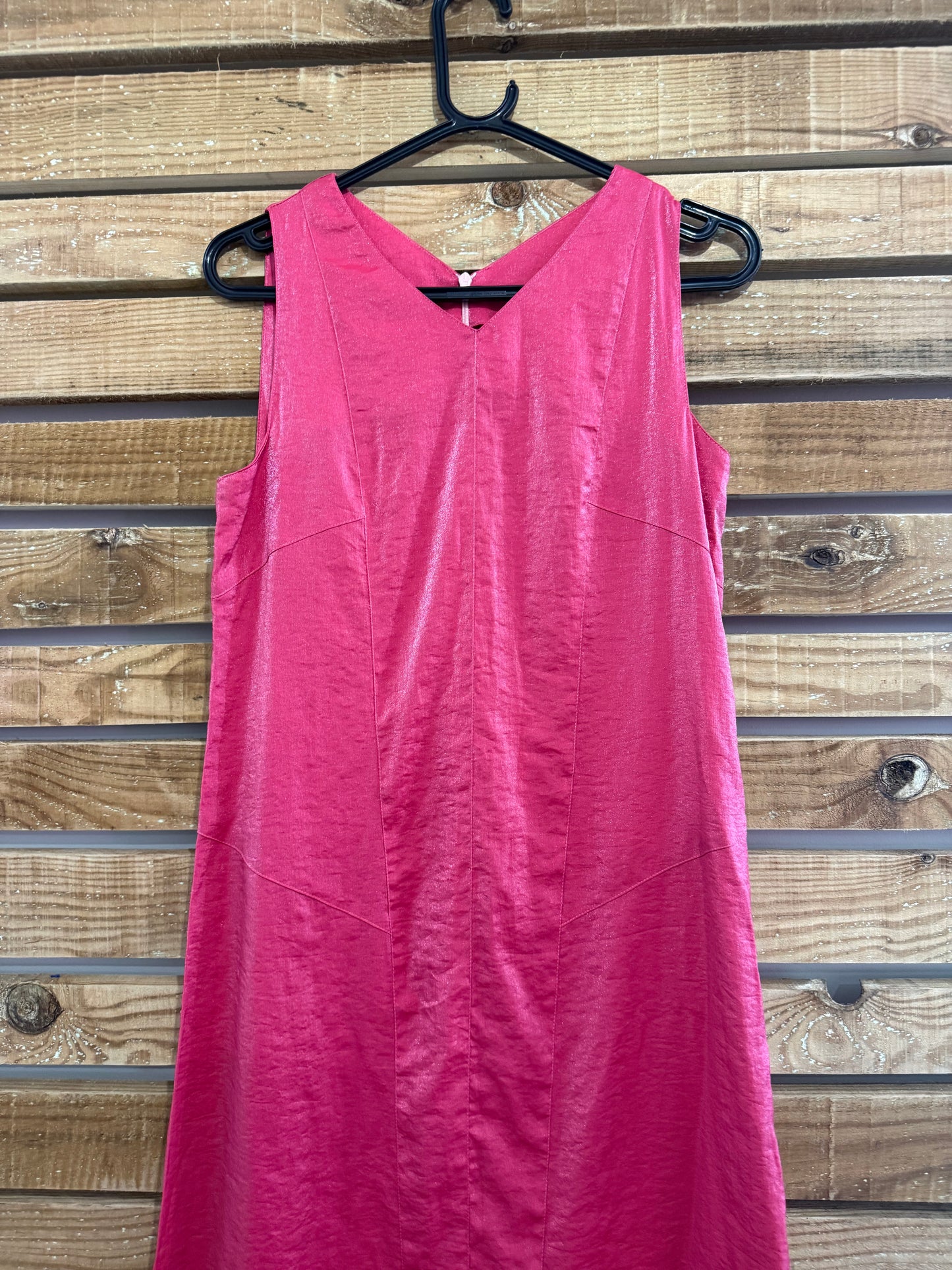 Vintage Y2K Liberty of London midi v neck dress. Shimmery/ lamé fabric. Size 10.