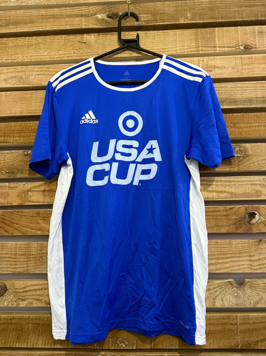 Vintage Y2K Adidas USA Cup spell-out football top/ t-shirt. Size Medium.