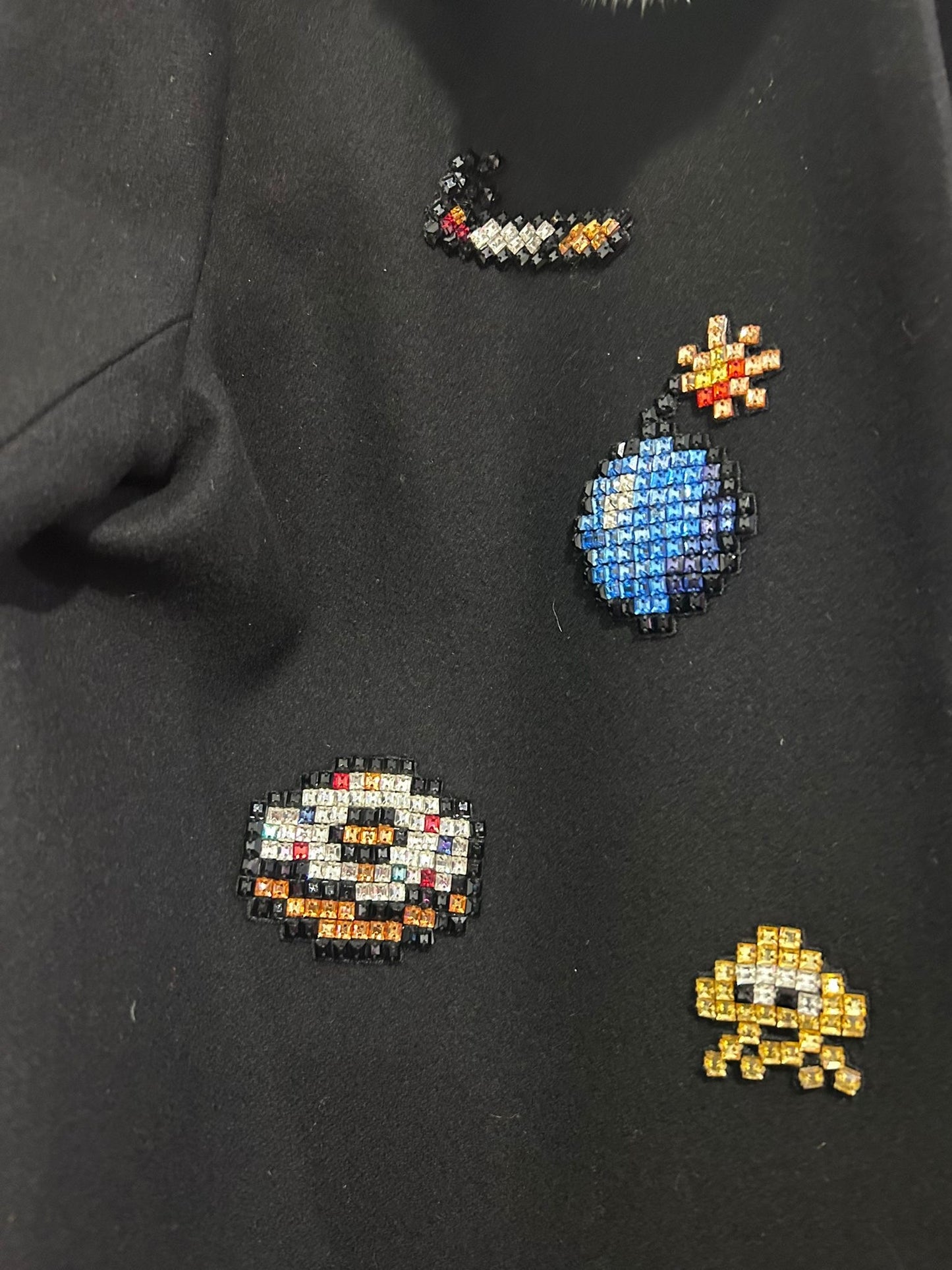 Anya Hindmarch Pac-man Coat with mink fur collar.