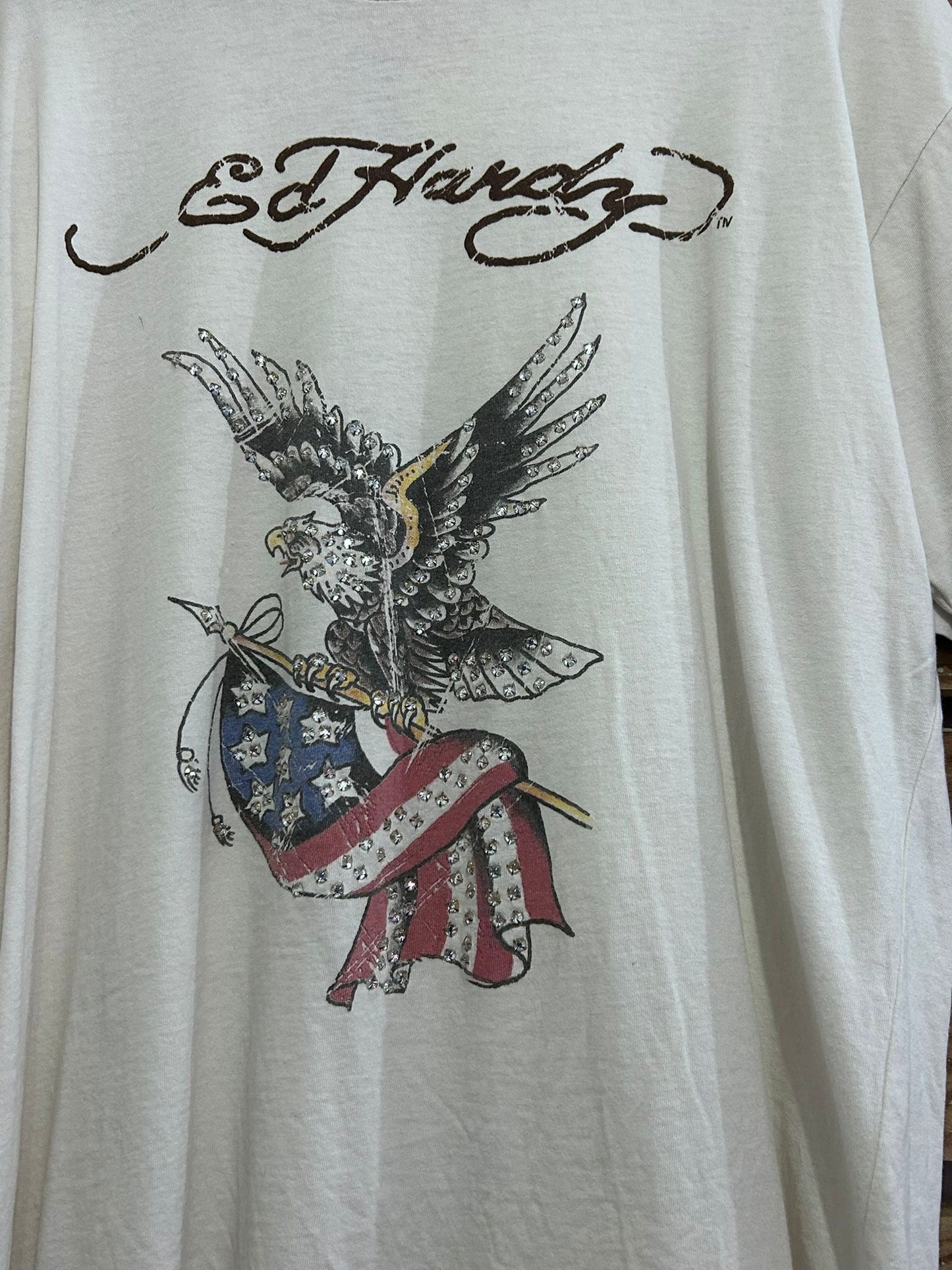 Vintage Y2K Ed Hardy Diamonte Eagle T-shirt. Size XL.