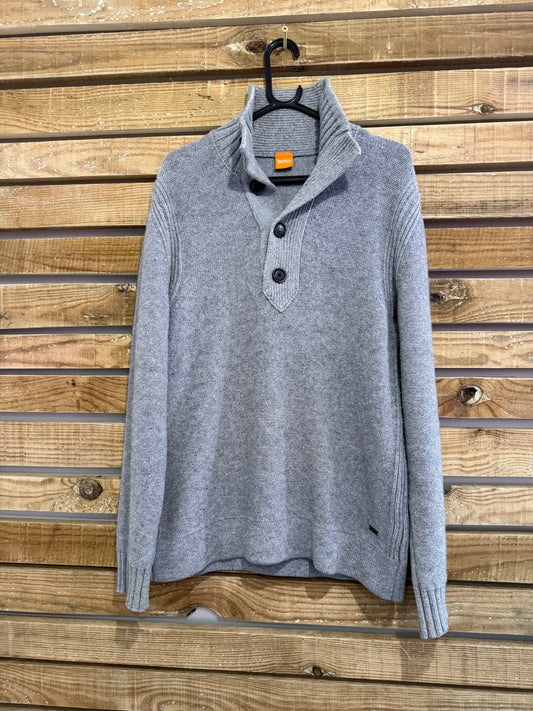 Hugo Boss button up knit jumper/ sweater. Grey.Size Large.