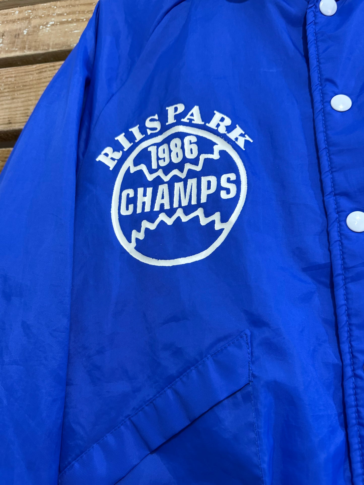 Vintage 80s satin bomber jacket. USA. Size Medium. Aristo jac. ‘Chicago Blues’ Varsity