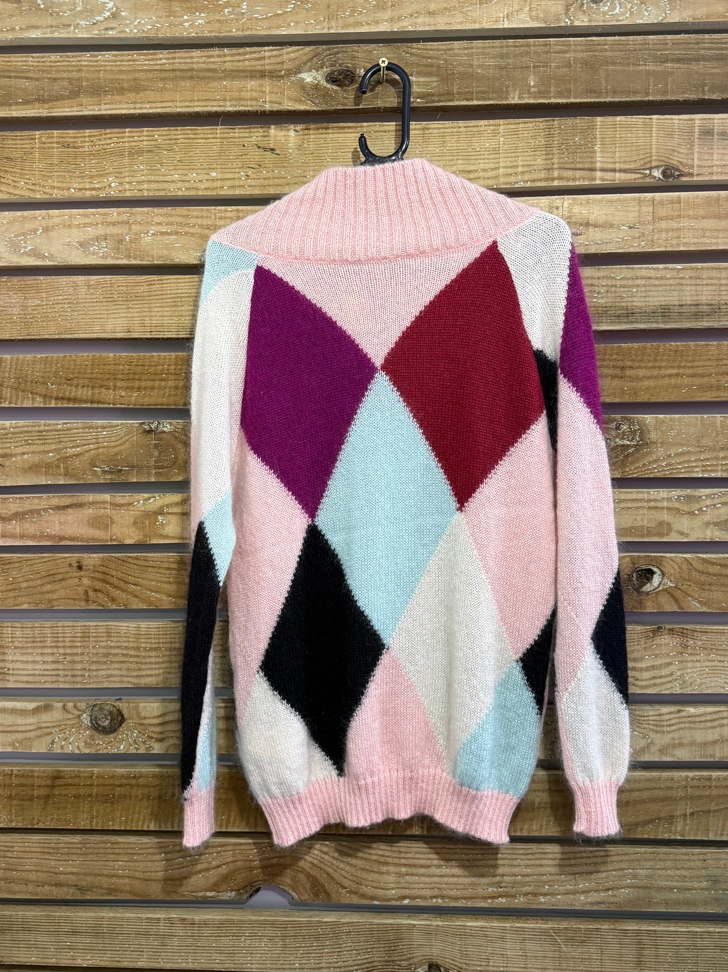 MSGM argyle mohair & wool pattern jumper. Pink. Size Small.