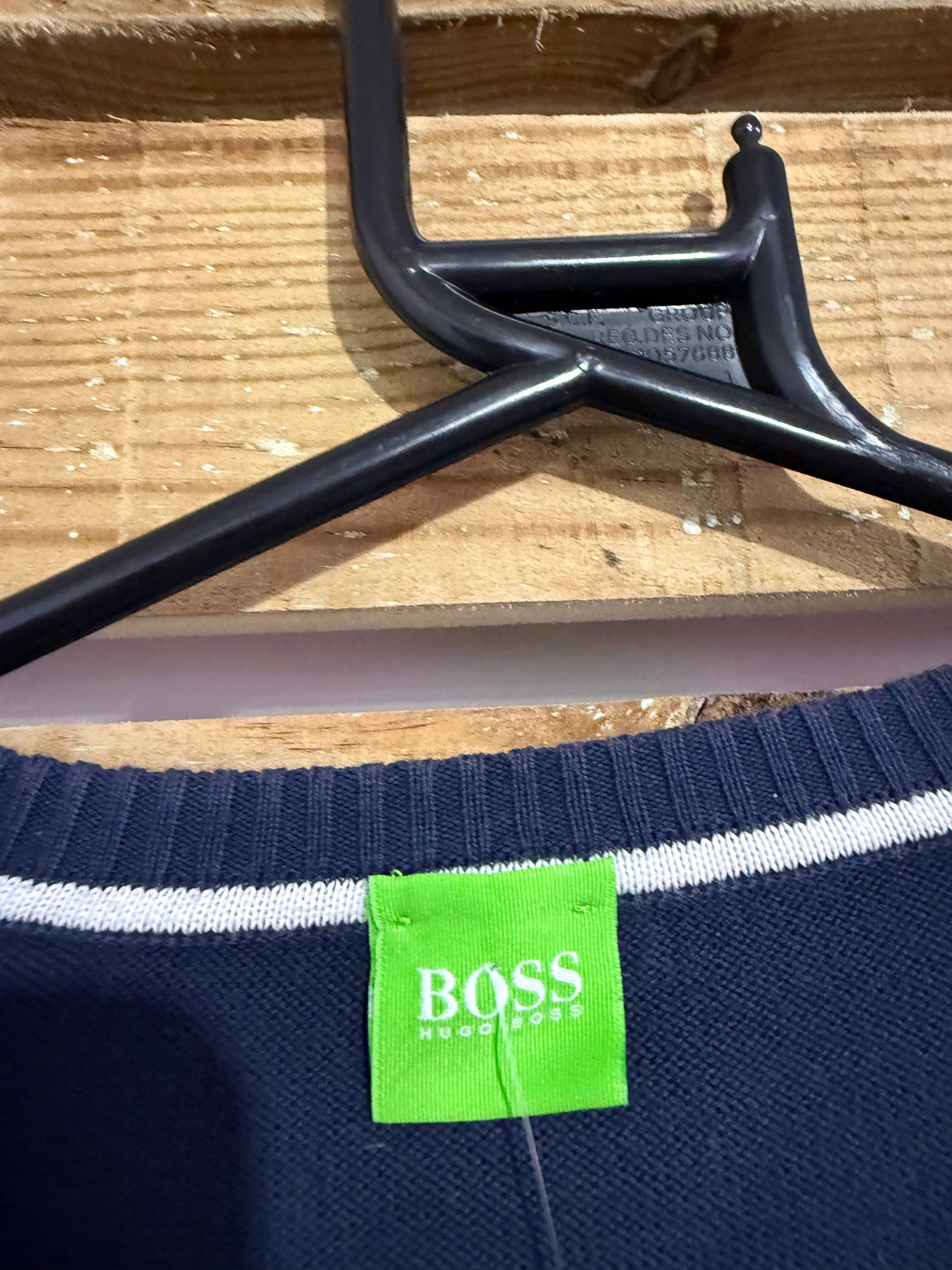 Vintage 90s Hugo Boss spell-out crewneck jumper/ sweater. Navy blue. Size Large.