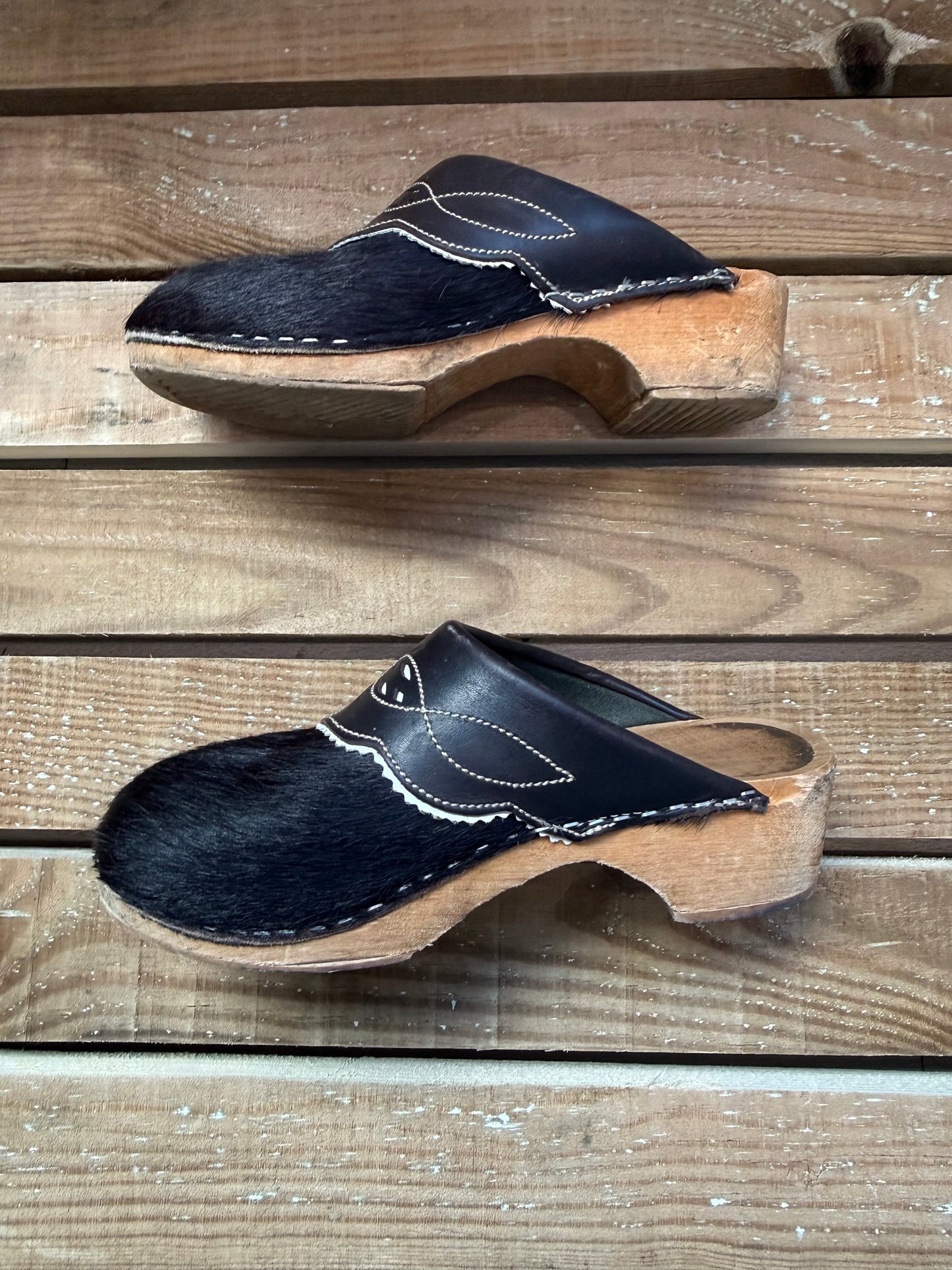 Penelope Chilvers pony wood clogs/ mules. Black/ Brown. Size EU38, UK5