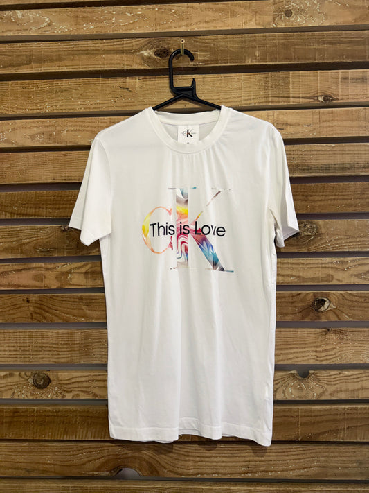 Calvin Klein This is Love rainbow logo T-shirt. Pride. White. Size Medium.