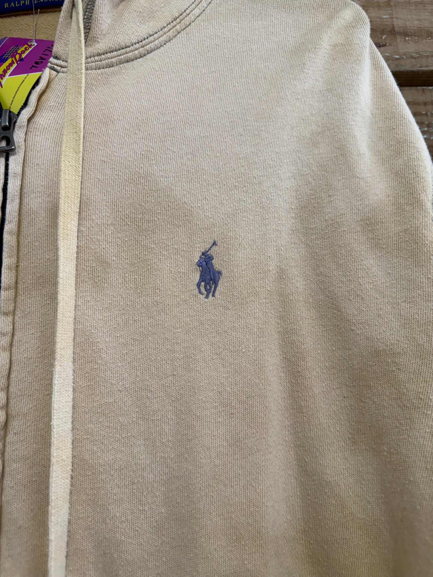 Vintage Y2K Ralph Lauren logo hoodie/ hooded sweater. Size medium. Beige acid wash.