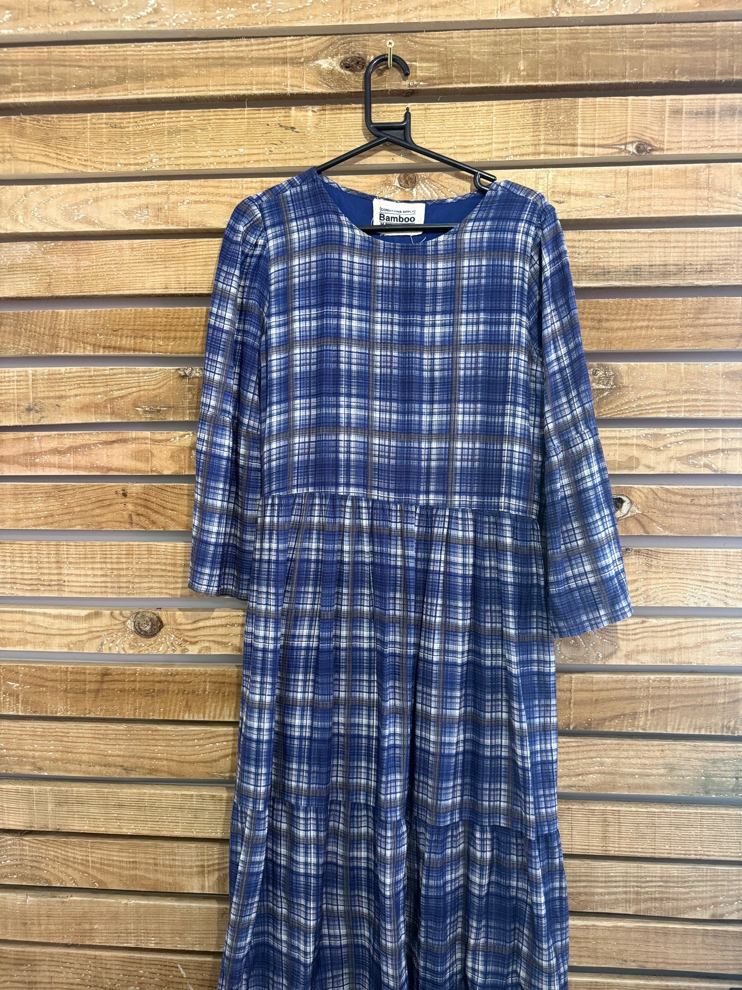 Anthropology Conditions Apply checked/ gingham tiered maxi dress. Bamboo. Summer. Medium.