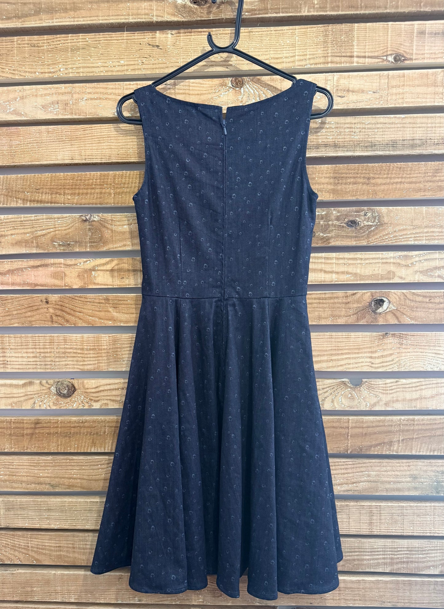 Vintage 50s style denim swing dress. Rockabilly. Size UK8.