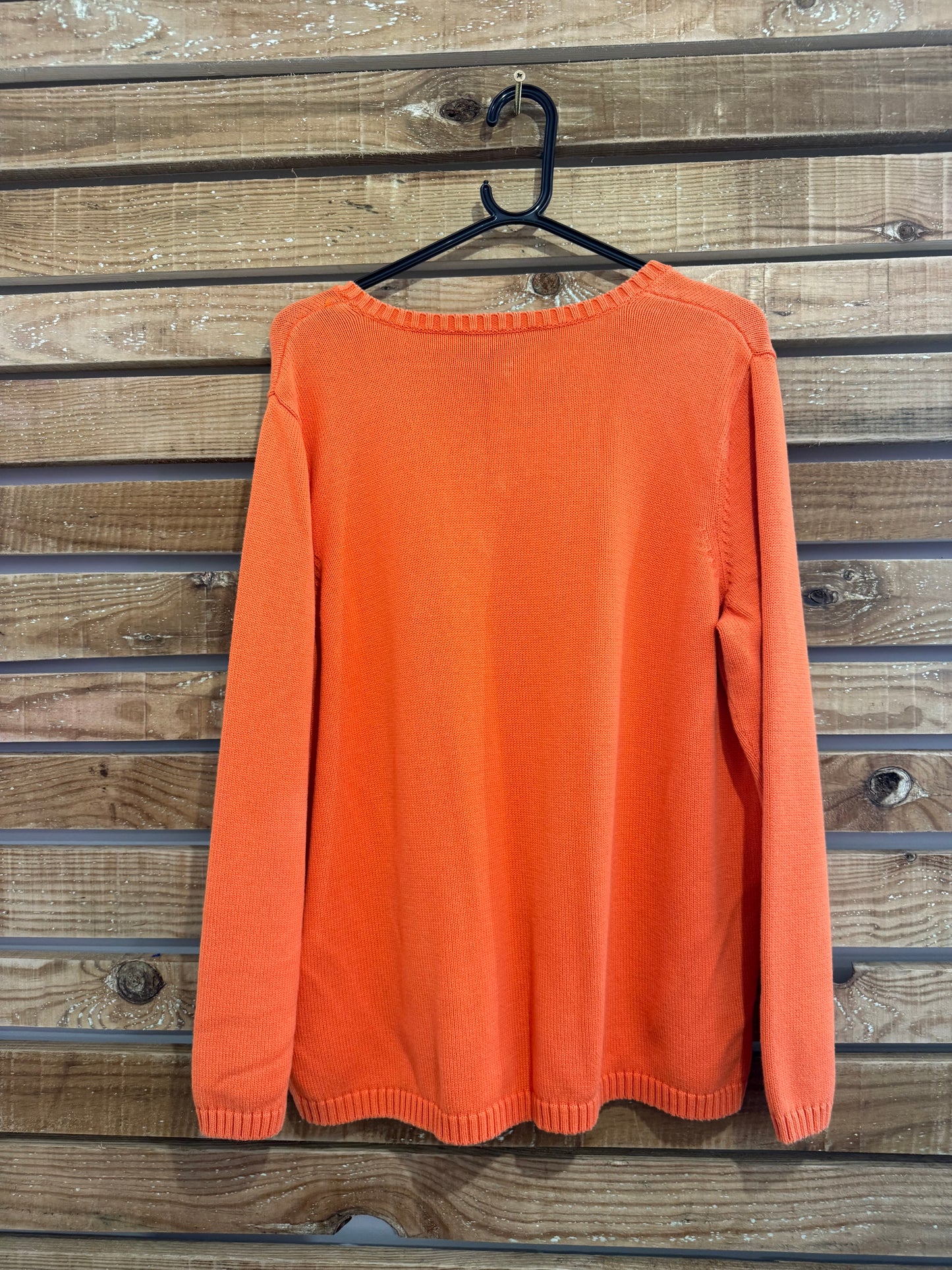 Vintage 90s Ralph Lauren V Neck jumper/ sweater. Orange. Cotton. Size XXL.