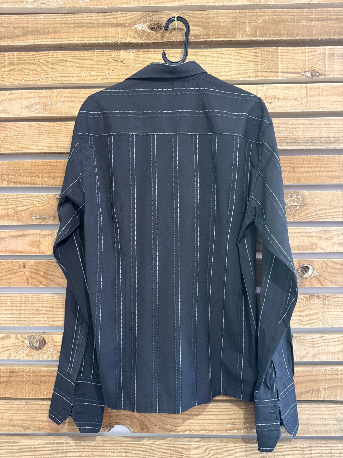 Vintage Y2K Mish Mash Dress Shirt - French Cuffs, Size Large. 44” chest. Black stripe.