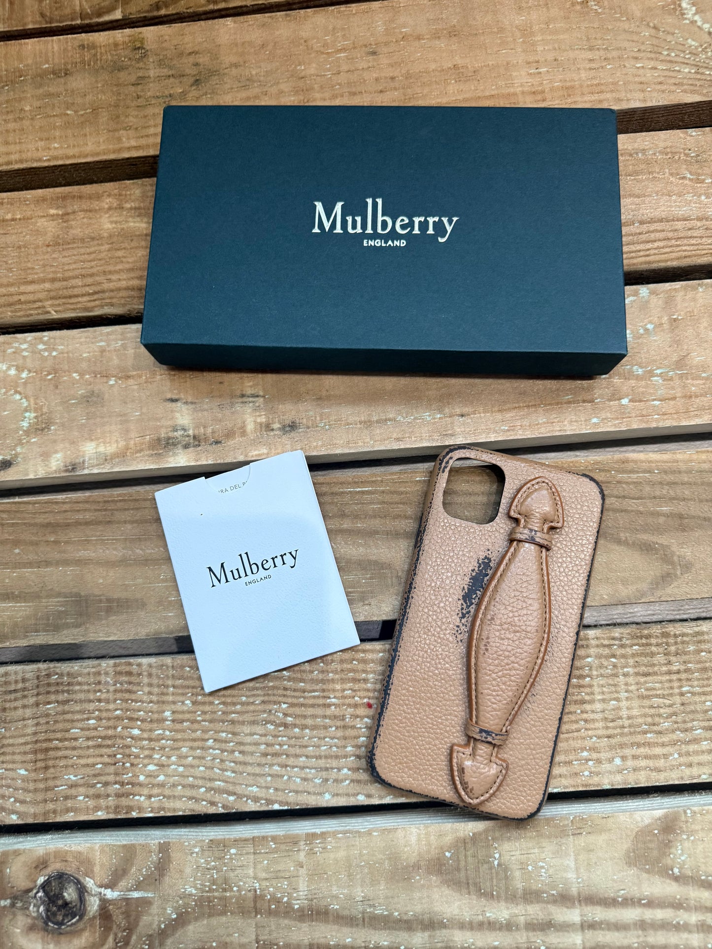 Mulberry boxed iPhone 11 phone case. Brown leather.