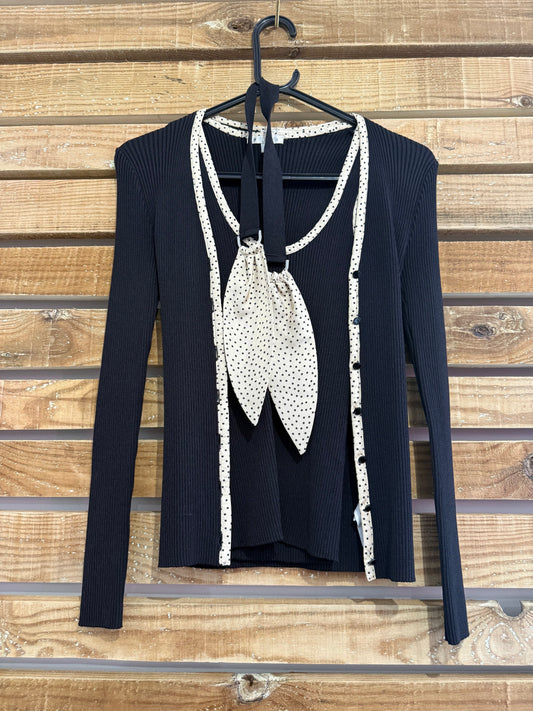 Paule Ka black polka dot top and cardigan set. Size medium.