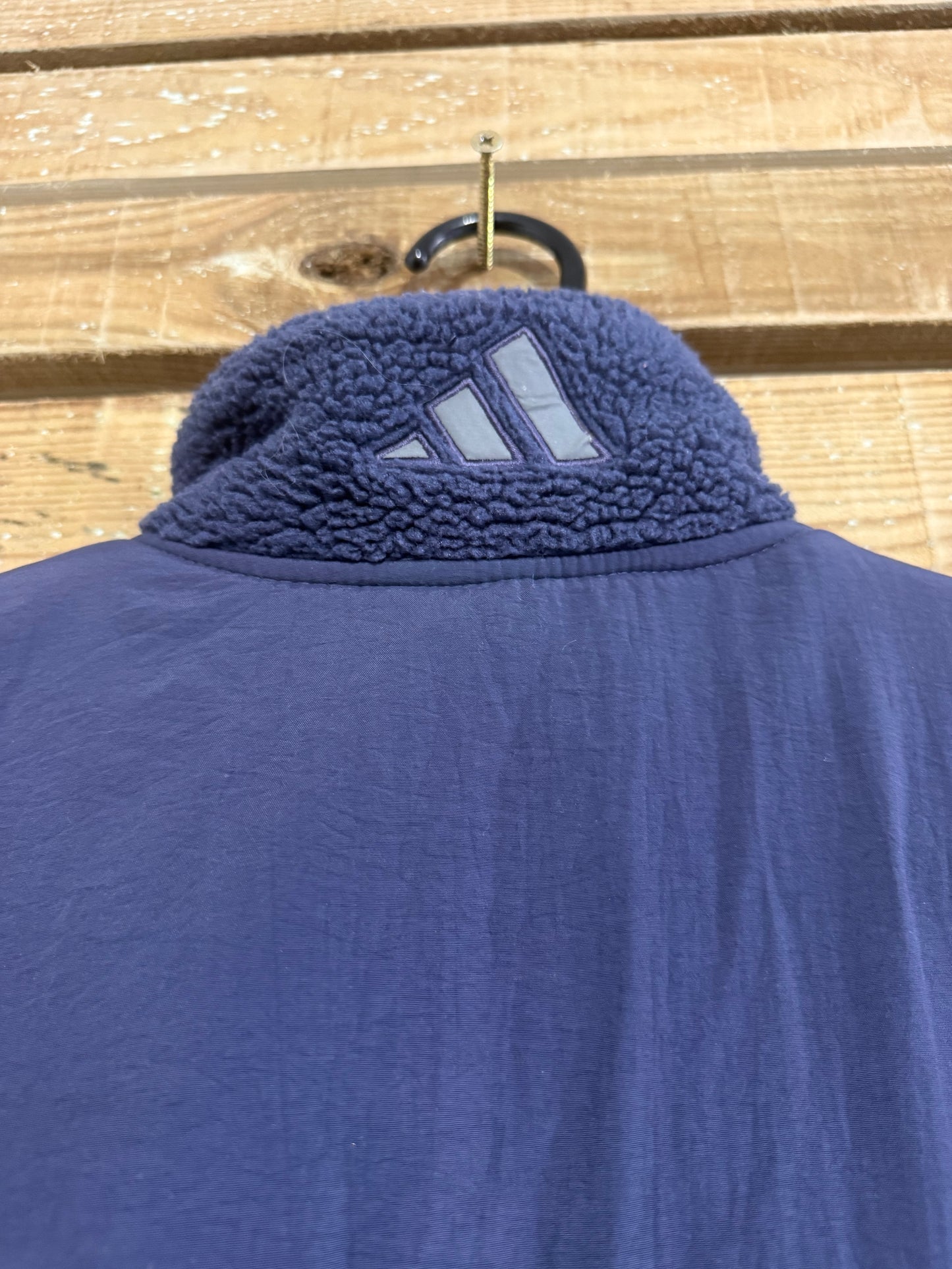 Vintage 90s RARE Adidas 1/4 zip spell-fleece jacket. Blue. Size Large.