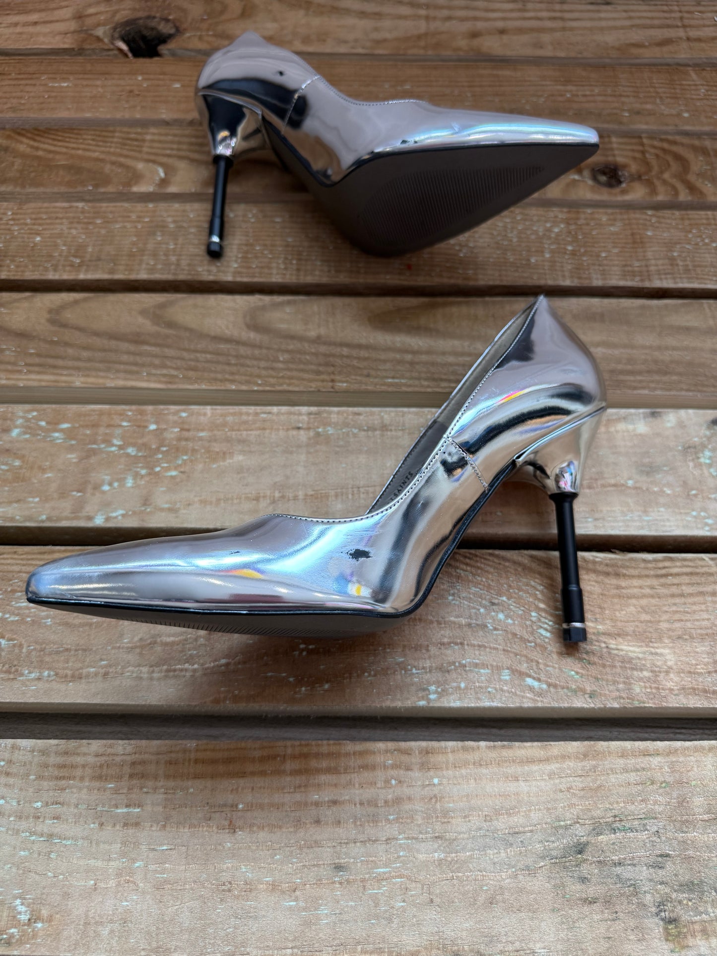 AllSaints Nova Metallic Leather Court Shoes/ Stilettos. Silver. EU39, UK6