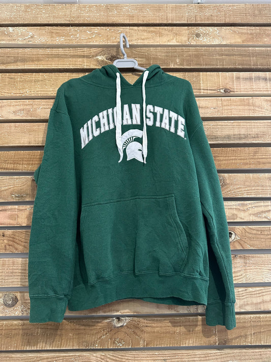 Vintage 90s Michigan State University  hoodie/ hooded sweater. USA/ American. Green. Size Small