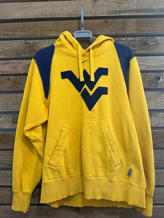 Vintage 90s Nike West Virginia University hoodie/ hooded sweater. USA/ American. Grey Size Small.