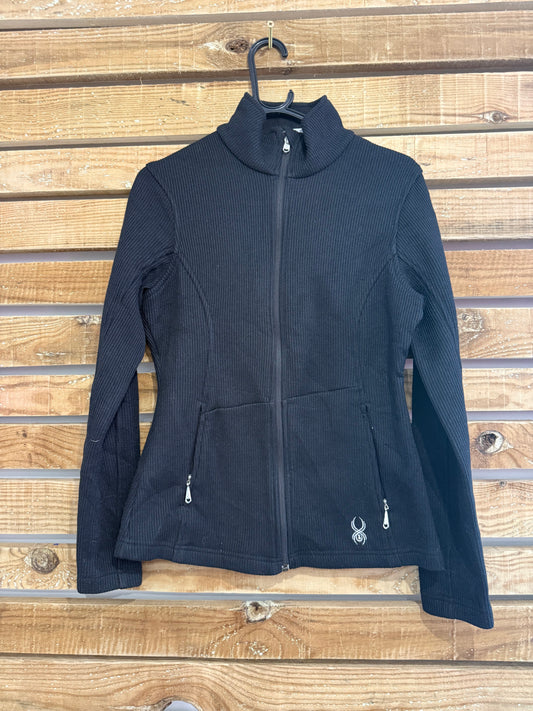 Vintage 90s Spyder zip up fleece/ knit jacket. Motorbike. Black. Size Medium.
