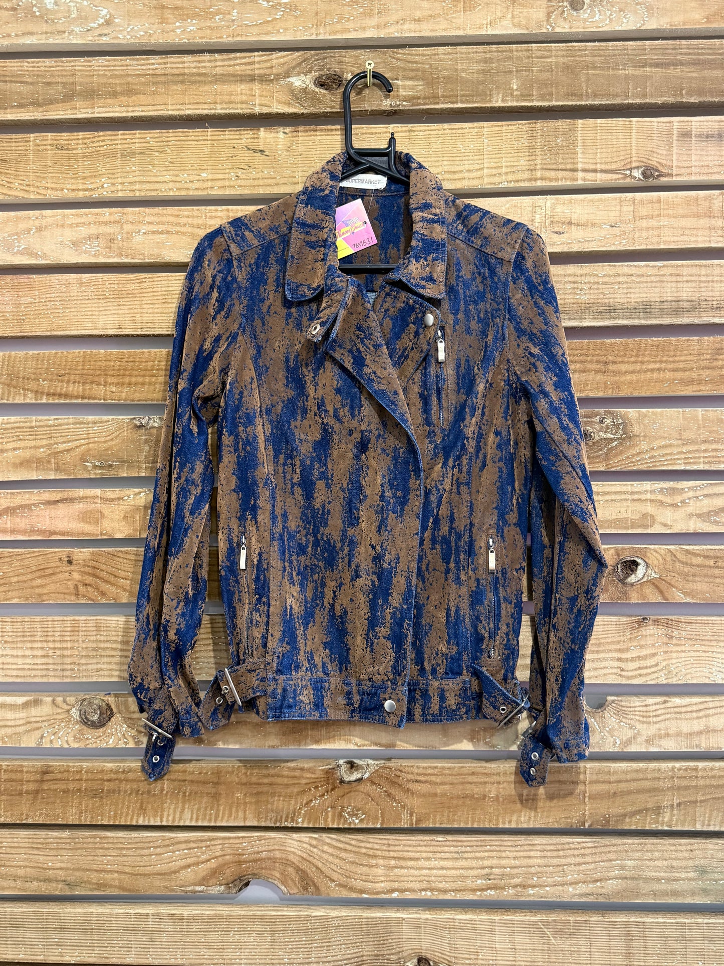 Vintage Y2K denim biker denim jacket. Size small. Festival/ grunge.