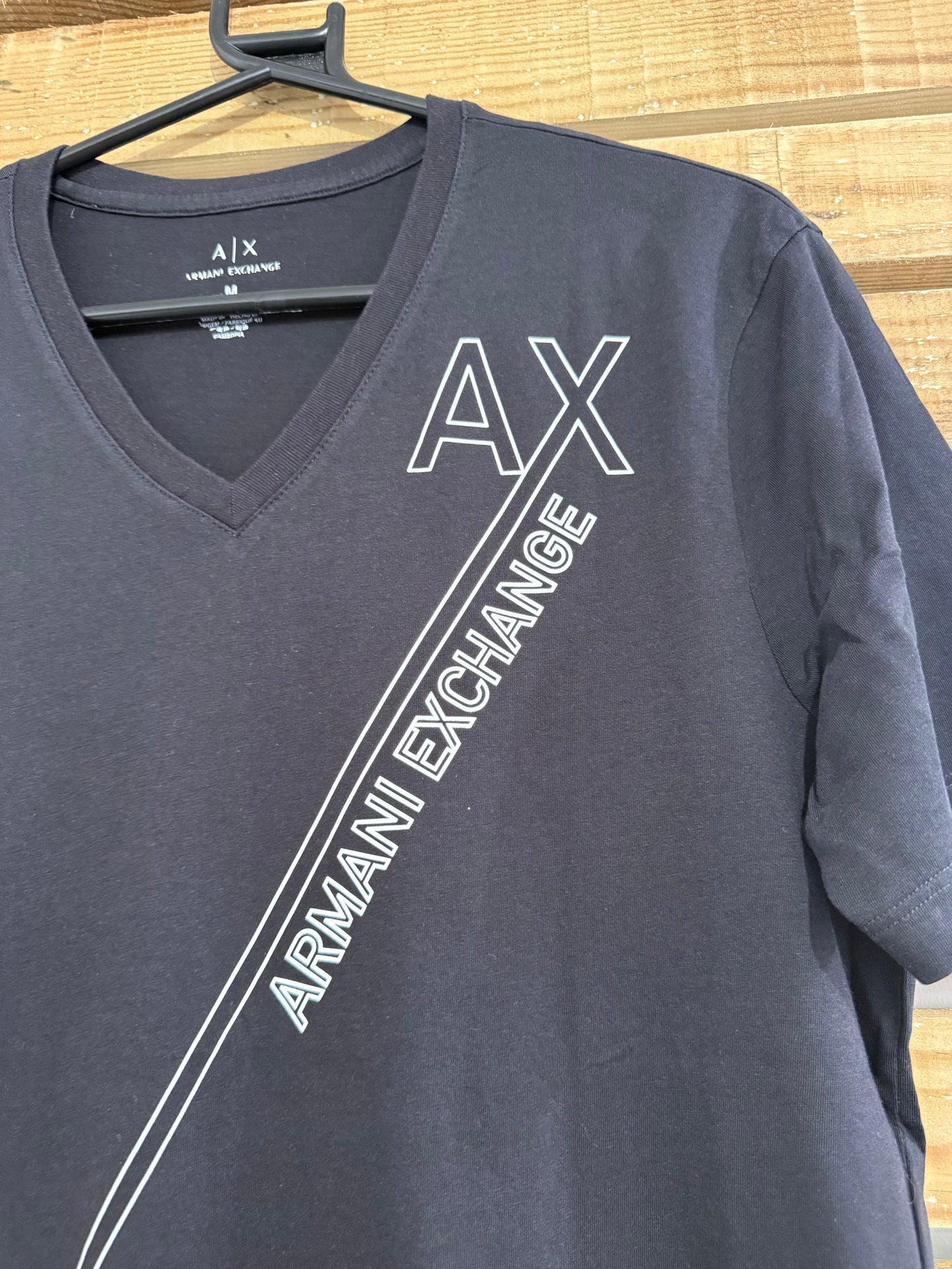 Armani Exchange V Neck logo T-shirt. Cotton. Black. Size Medium.