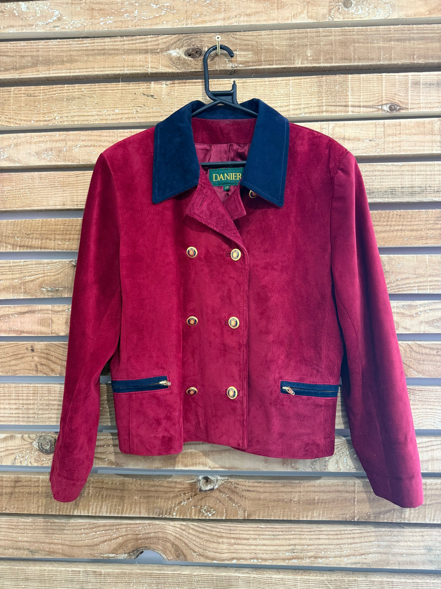 Vintage 80s suede leather Danier jacket. Gold buttons.Military/ Festival. Size Large.