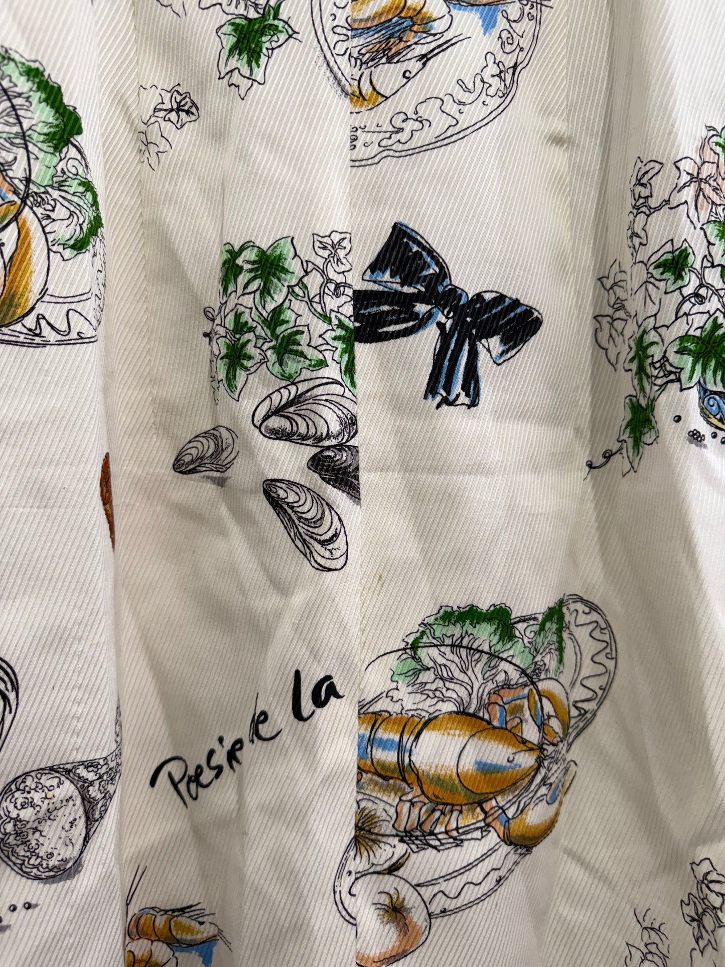 Vintage 80s does 50s Louis Féraud novelty wiggle Dress. Food print. Size UK12. Rare.