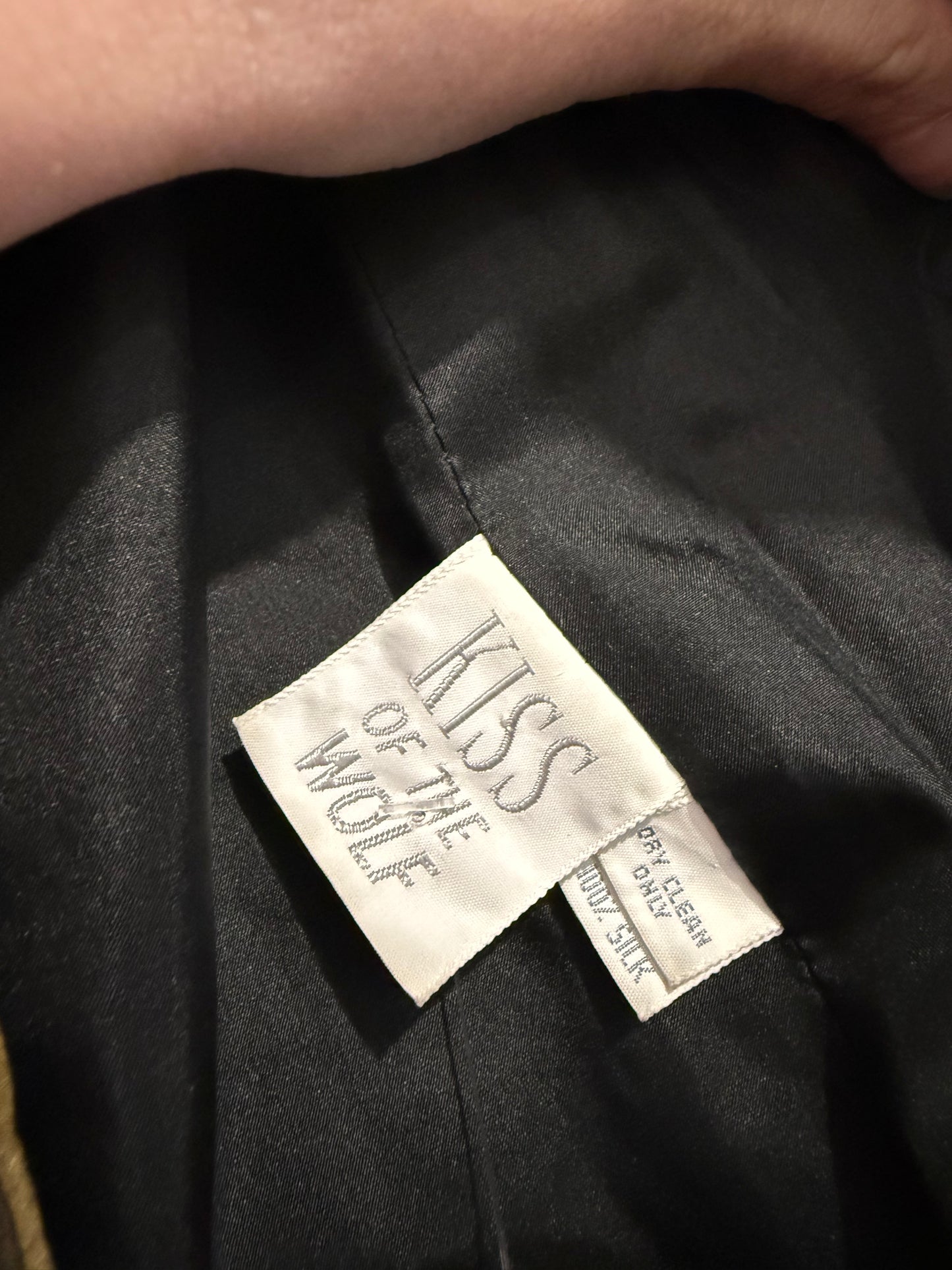 Vintage 90s Kiss of the Wolf hand-painted silk abstract jacket/ blazer. Art. Size Small.