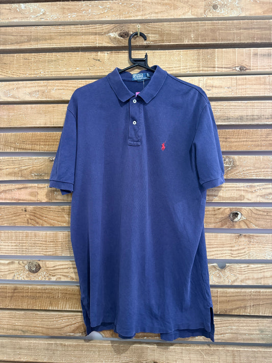 Vintage 90s Ralph Lauren pony polo shirt. Navy Blue. Size Large.