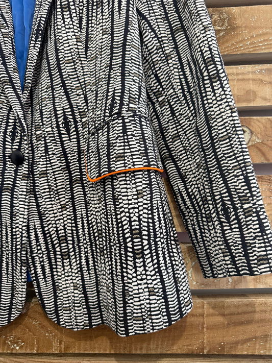 Abstract print button up blazer/ jacket. Monochrome. UK10.