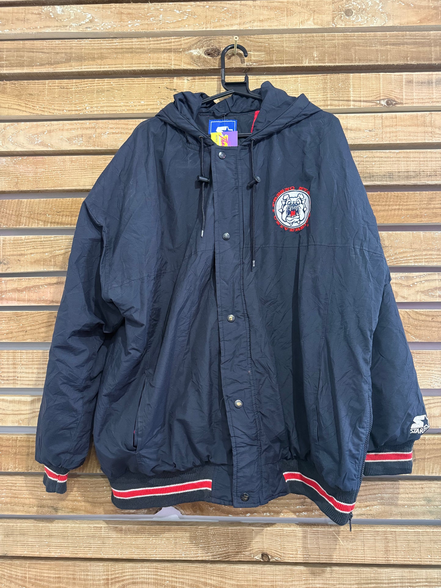 Vintage 90s Starter Fresno State University NCAA hooded 1/4 zip sports Starter jacket. XL