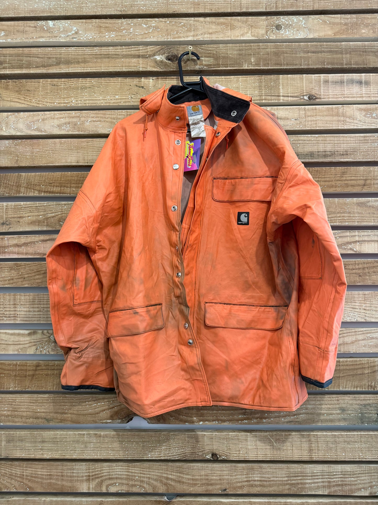 Vintage 90s Carhartt rain Jacket/ coat. Orange. Size Medium. Workwear.