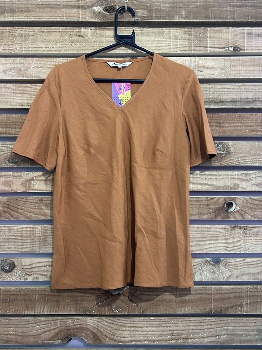 Vintage 80s Aquascutum linen short sleeved top. Brown. Size UK12