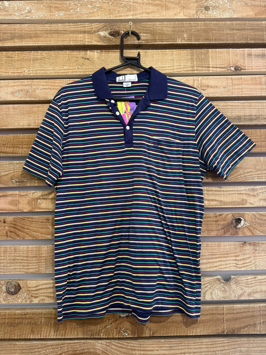 Vintage 80s Dunhill striped polo t-shirt. Size Medium