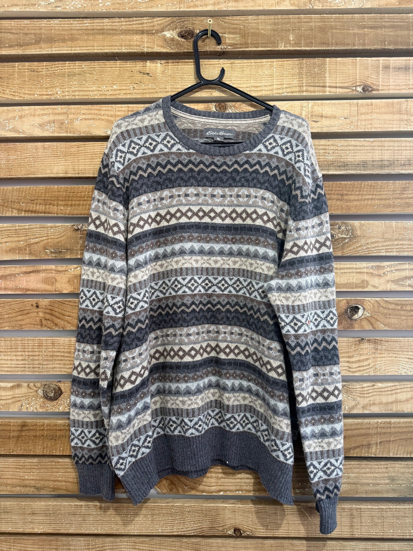 Vintage 90s Eddie Bauer fair-isle Crosby knit jumper/ sweater. Size 2XL