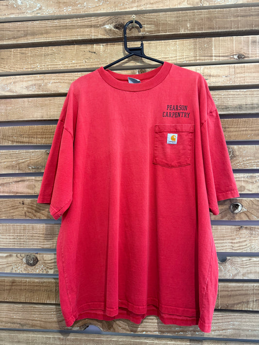 Vintage 90s Carhartt logo pocket t-shirt. Red. Workwear/ cowboy/ USA. Size XL.