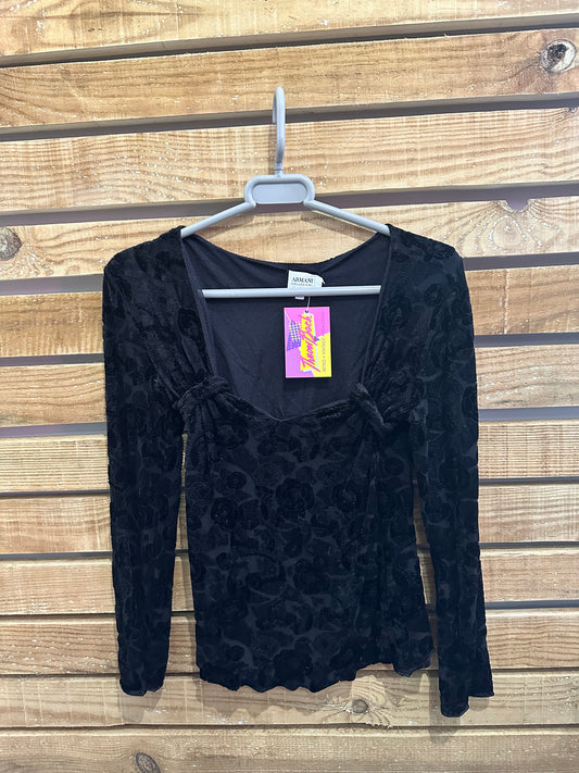 Vintage Y2K Armani black velvet evening top. Size 42