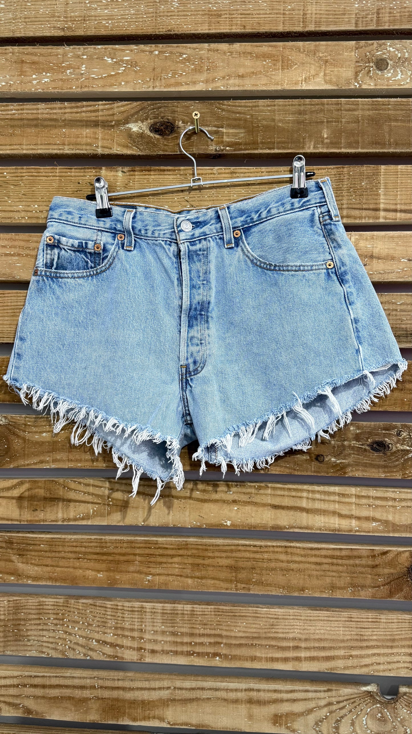 Vintage 90s Levi’s 501 Cut Off Denim Shorts. 30” waist, UK10.