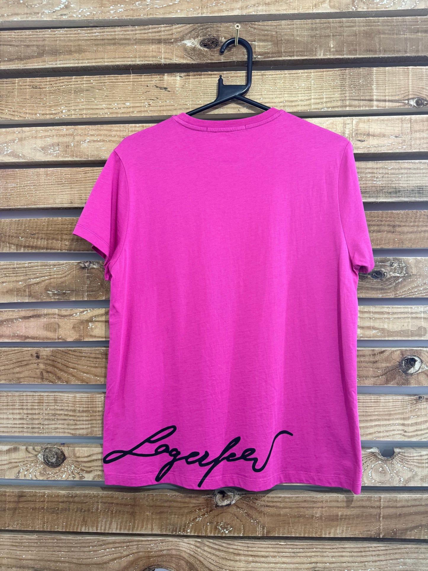 Karl Lagerfeld signature logo crewneck T-shirt. Cotton. Pink. Size Large.