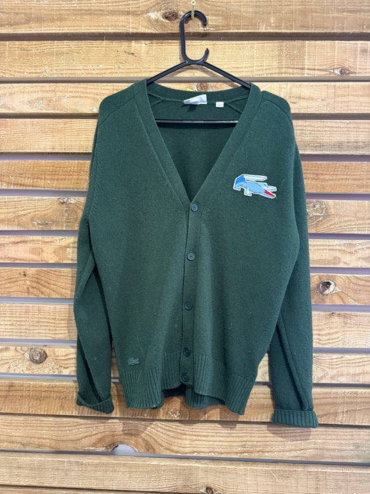 Lacoste stylised logo cardigan. Wool. Green Size 3. Size Medium.