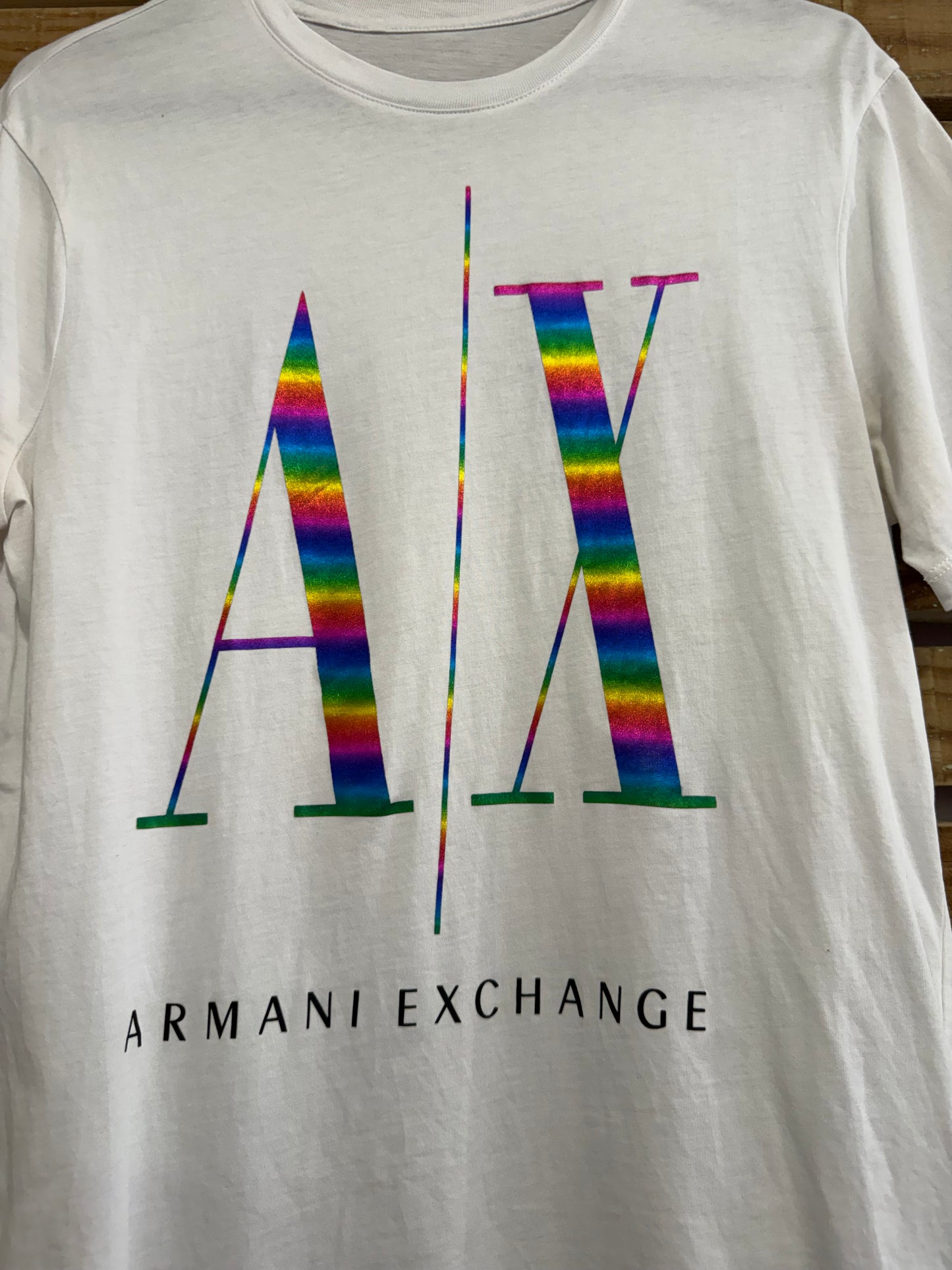 Armani Exchange rainbow logo T-shirt. Pride. White. Size Small.