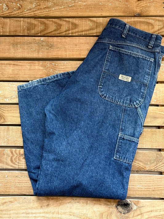 Vintage 90s wrangler carpenter blue denim jeans. Baggy/ skater. Waist 36”, leg 30”