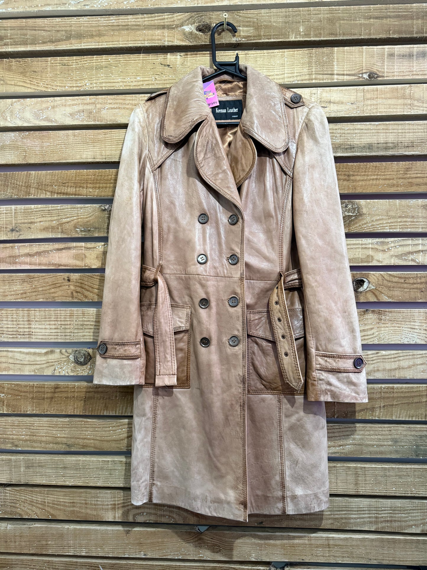 Vintage Y2K long leather belted Mac/ Coat. Size 12