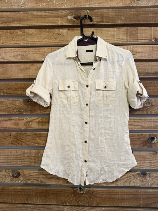 Barbour linen cream shirt. Safari/ adventure/ summer. Size Small